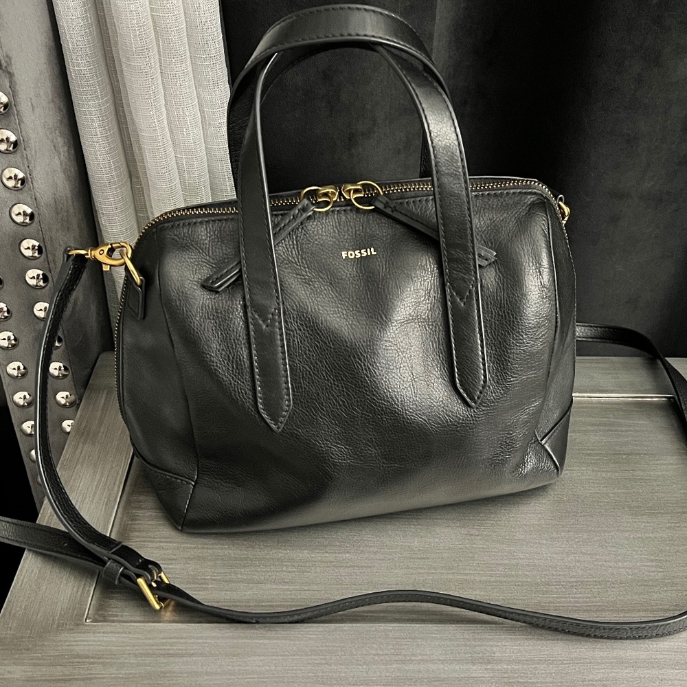 Fossil Sydney Satchel Crossbody Black Leather